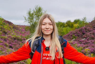 Exploring the beautiful heather fields in the Peak District, near some of the area's best places to stay.