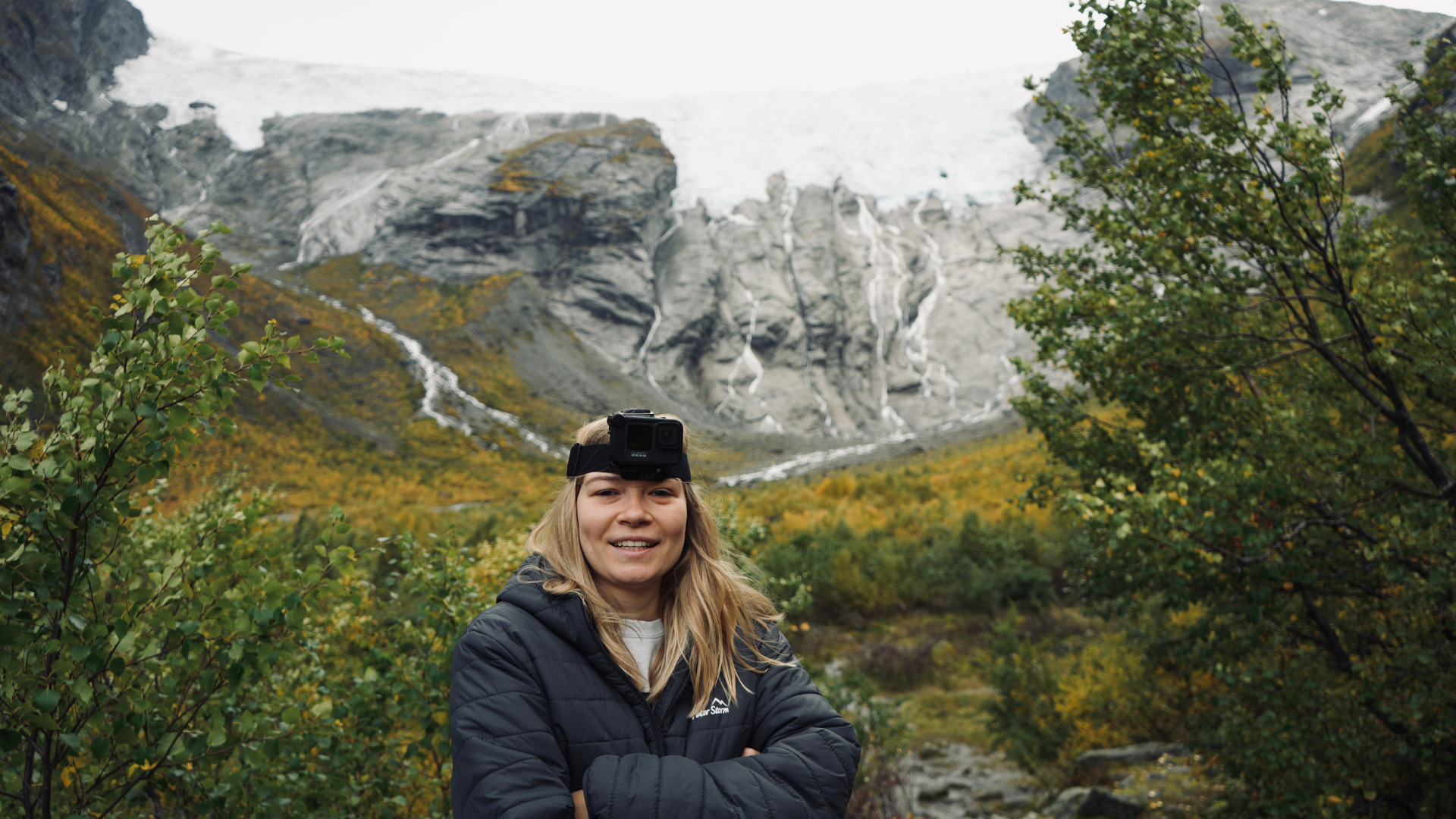 Jostalbreen Glacier The Nott'm Lass standing near Jostalbreen Glacier, capturing the stunning icy landscape.