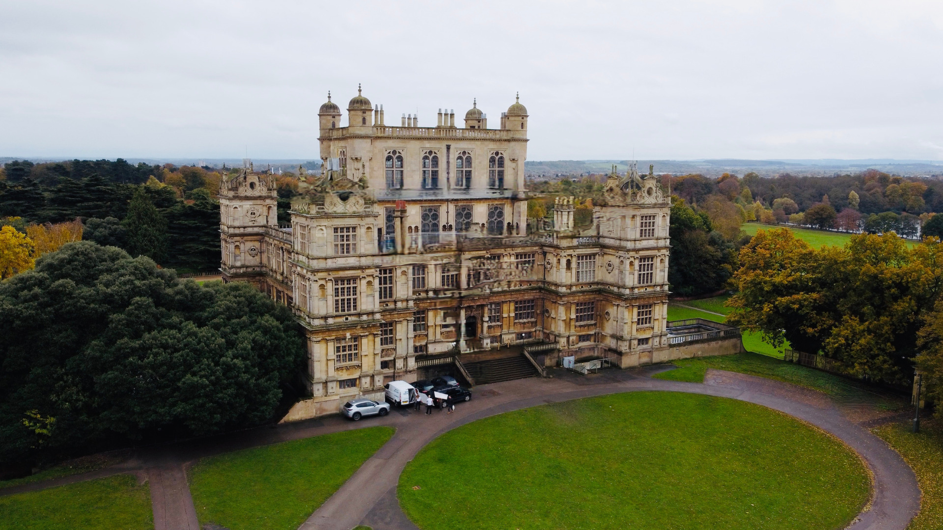 A aerial view of Wollaton Hall in Nottinghamshire