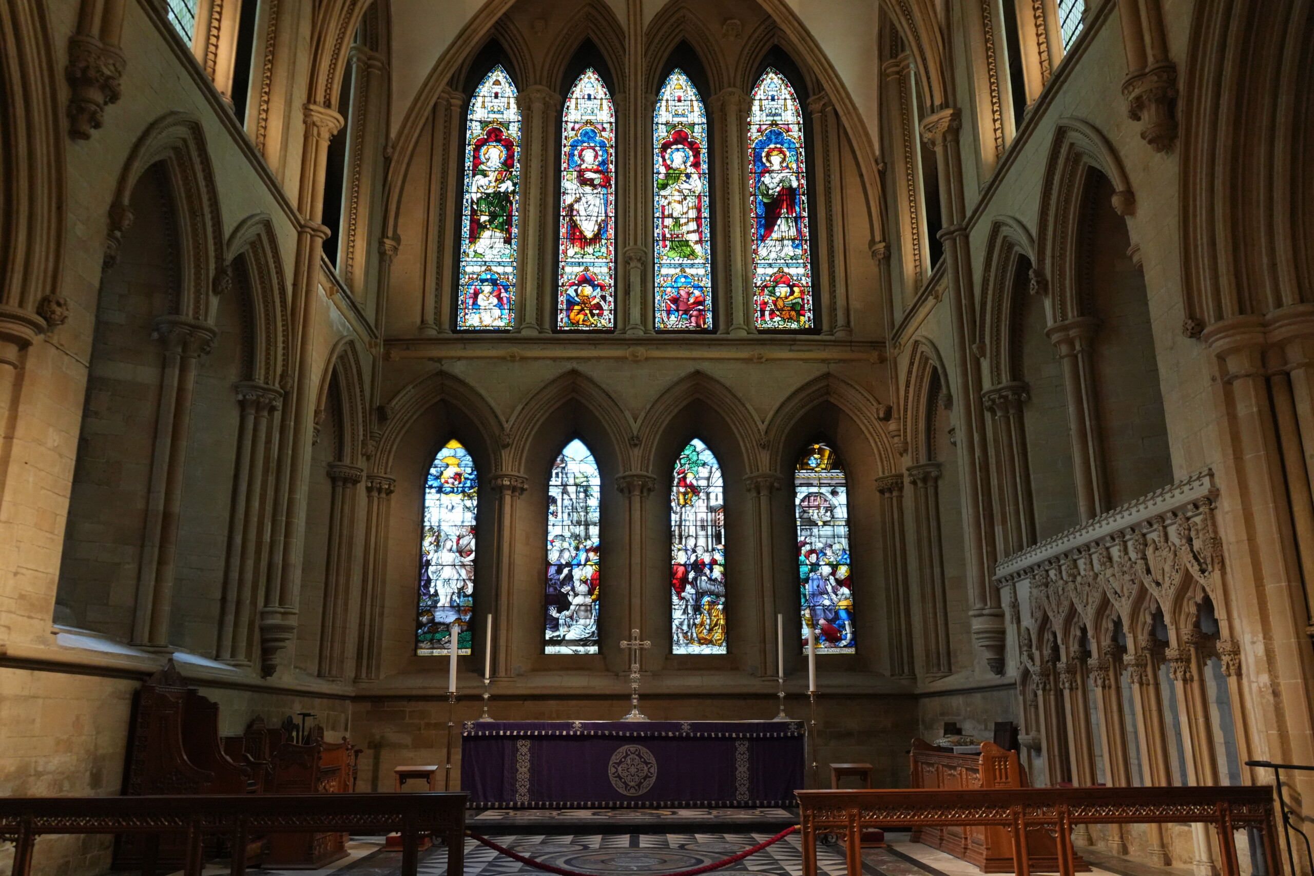 Parisian_Pawn_Shop_Stained_Glass_Windows_Southwell_Minster Stained glass windows at Southwell Minster